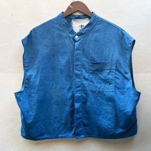 Hemp Indigo Full Moon Shibori Sleeveless Sail Shirt